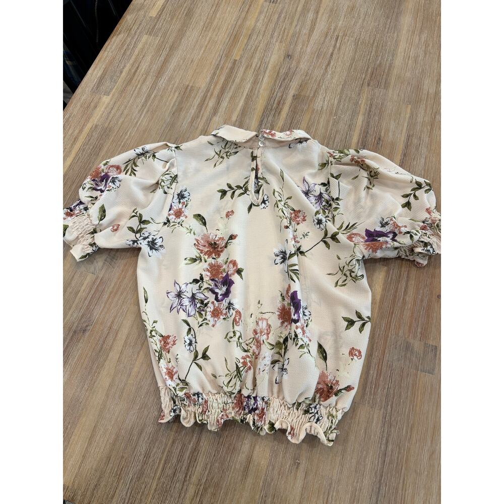 Moa Moa Off White Floral Collared Blouse with Tie Size M - Picture 10 of 10